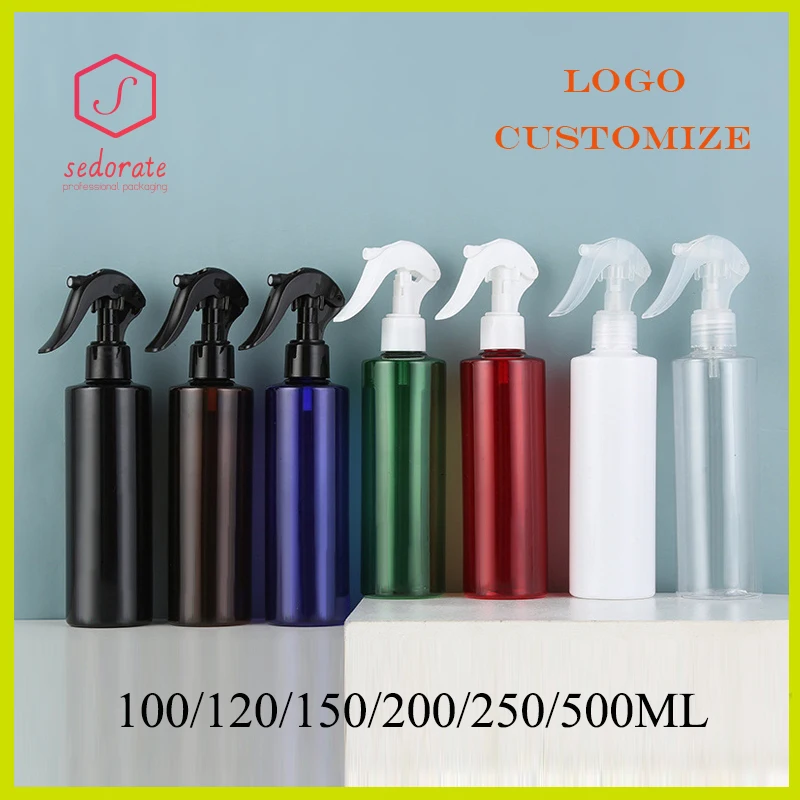 10pcs 100ML 120ML 200ML Plastic Bottle With Trigger Spray Lid Mist Automizer PET Black Refillable Bottle Container JX052-10