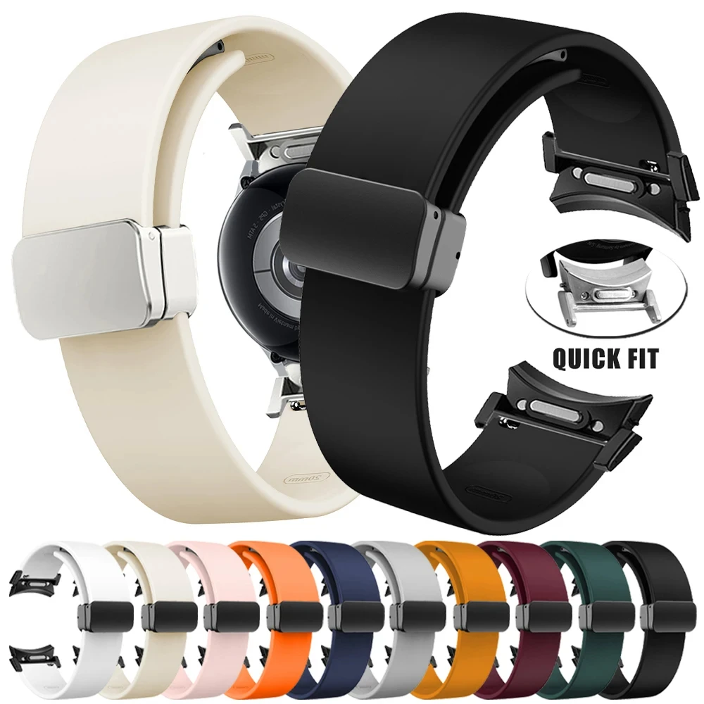 Quick Fit Silicone Strap for Samsung Galaxy Watch 6 44mm 40mm Sport Watchband Magnetic D-Buckle Strap Galaxy 6 Classic 43mm 47mm