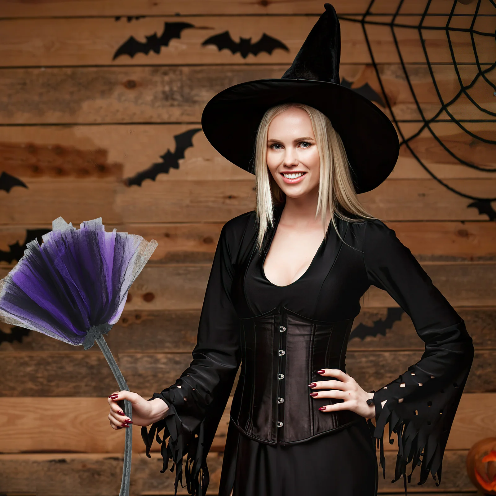 Accesorio de escoba de bruja para disfraz de fiesta de Halloween, palo de escoba de bruja, Cosplay, decoración del hogar, accesorio de Festival