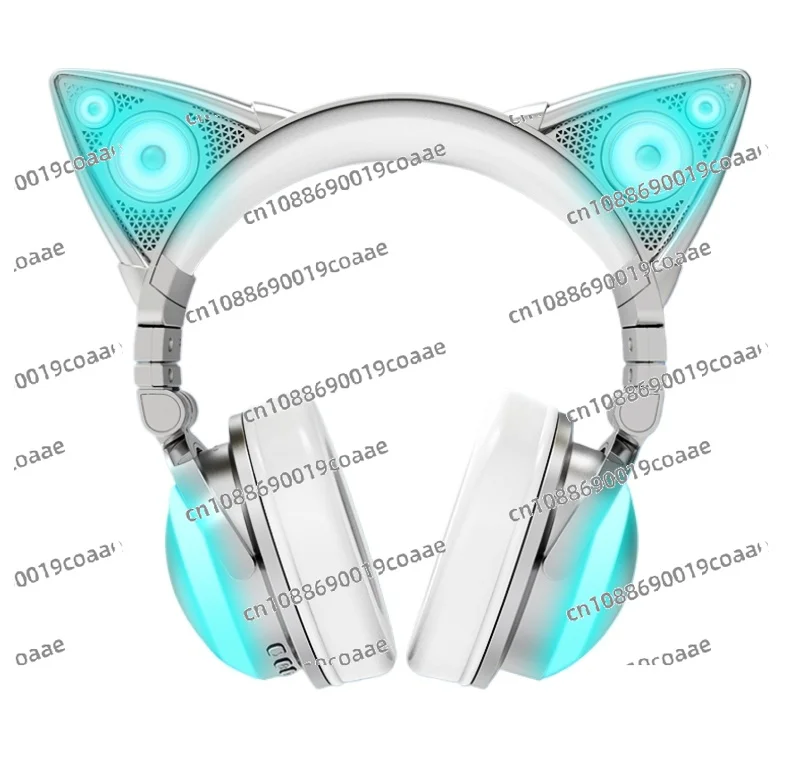 Full New Brookstone Cat Ears 2 SET Wireless Bluetooth Headphone Silver 12 Colors RGB Light Gaming Headset for Girl