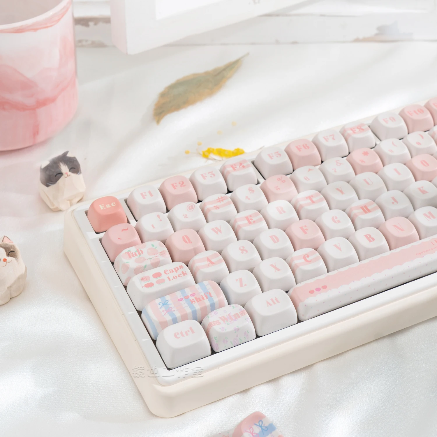 Peach soda keycap MOA round ball cap PBT hot sublimation pink cute girl 75 mechanical keyboard wireless