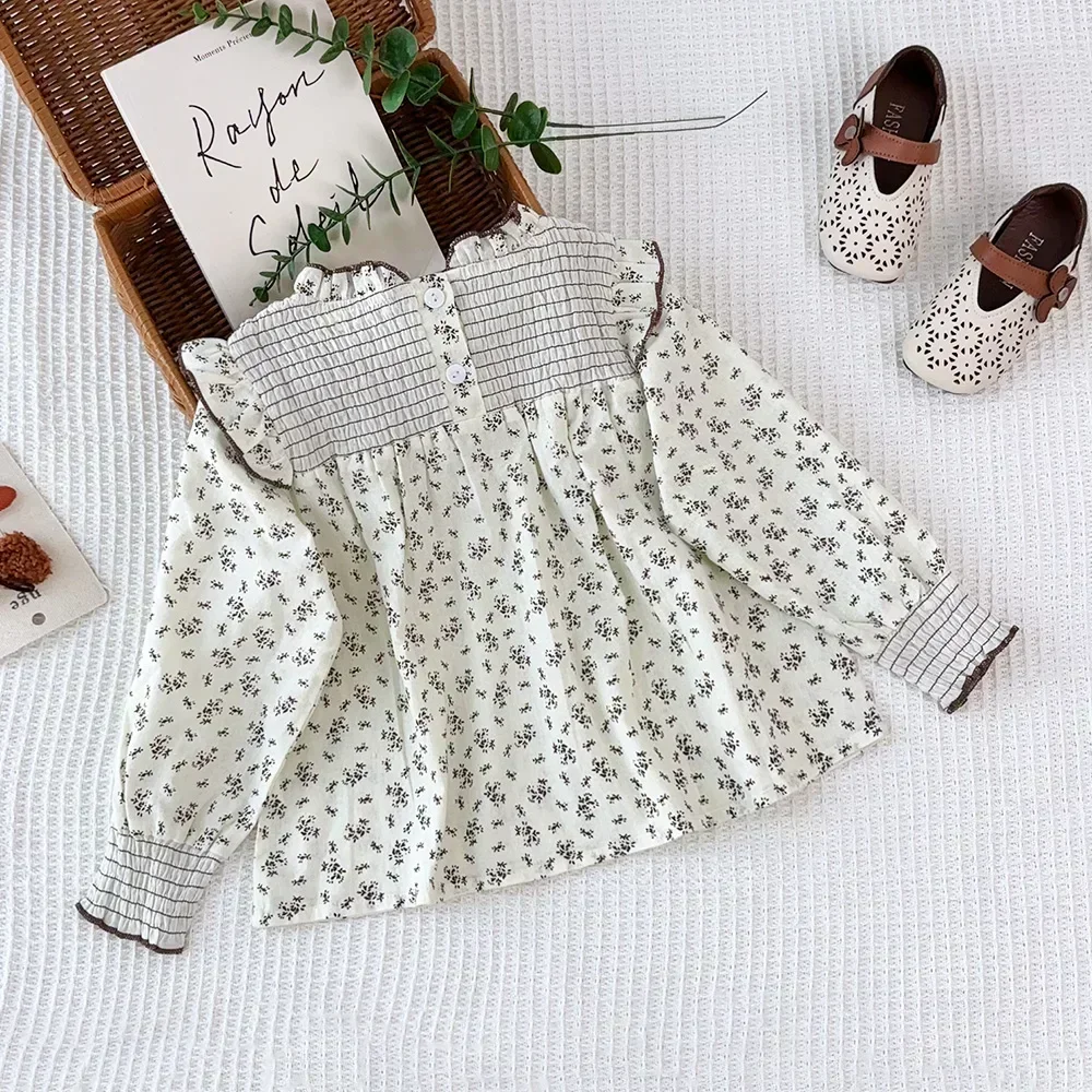 Weißes florales Langarmhemd für Frühling Herbst neues Baby Tops süße und süße Kinder kleidung für 1-6 Jahre alt – Detail 3