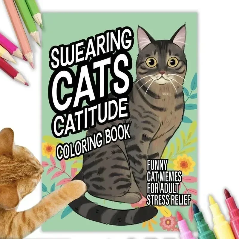 Funny Cutie Coloring Books Swearing Cats Design Coloring Set Creative Cat Drawing Book For Adult And Teen Cat Lover Painting Toy