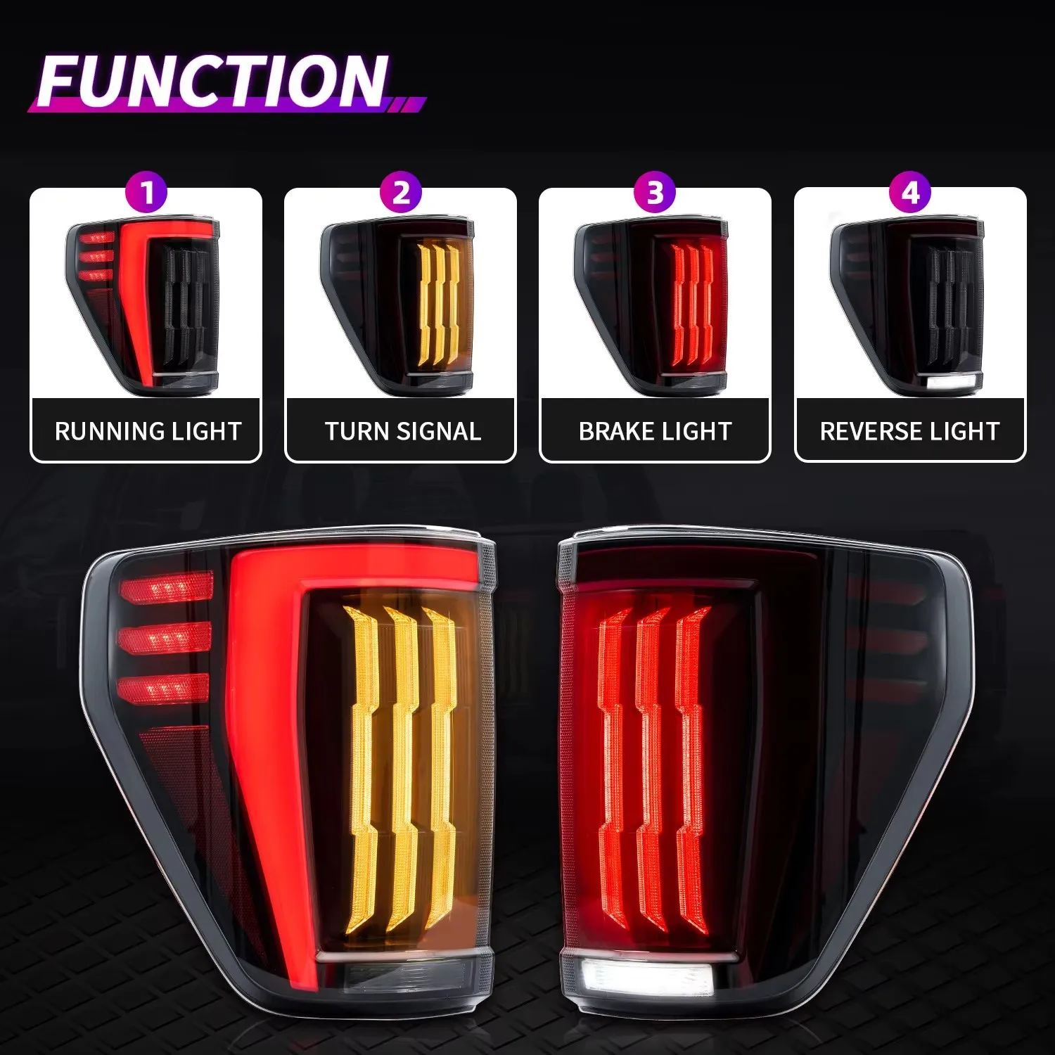 LED Tail Lights for Ford F150 F-150 XL STX 2021 2022 2023 Start-up Animation Sequential Turn Signal.Halogan Model On