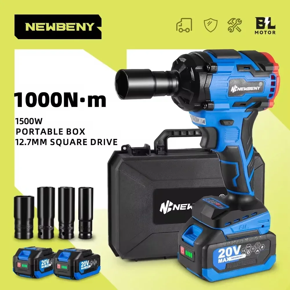 

NEWBENY 1000N.m 1/2" Brushless Electric Impact Wrench 3 Gears LED Light Cordless Car Repair Power Tools For Makita 18V Battery