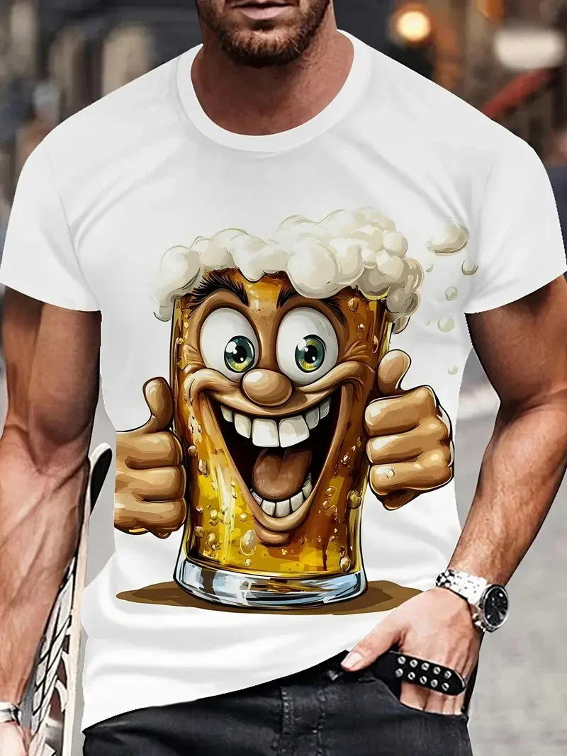 White funny men's T-shirt cartoon 3D printing summer casual short sleeved pullover fashionable T-shirt outdoor men's clothing