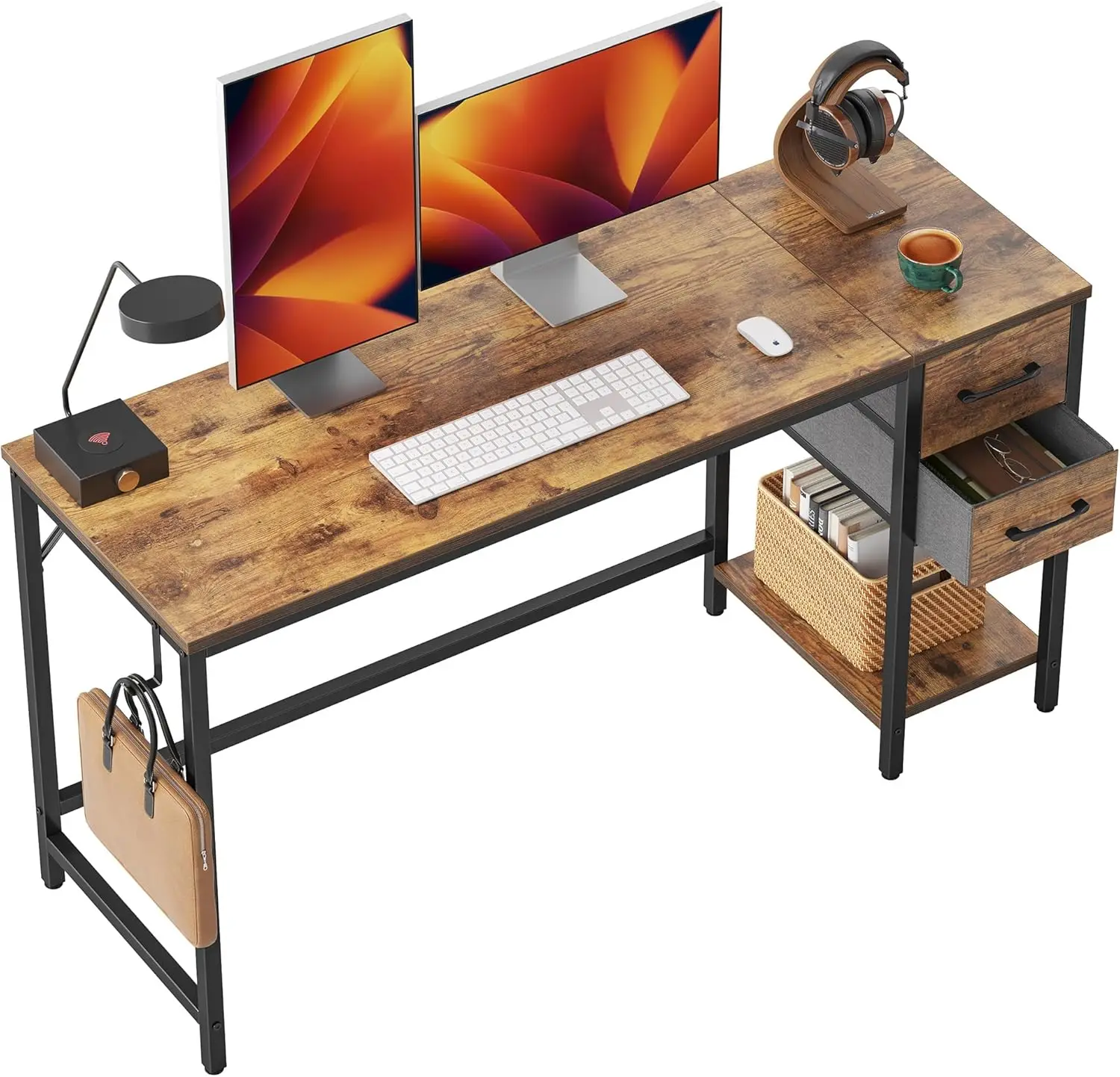 

47 Inch Rustic Brown Computer Desk with 2 Drawers and Storage for Home Office Study Writing