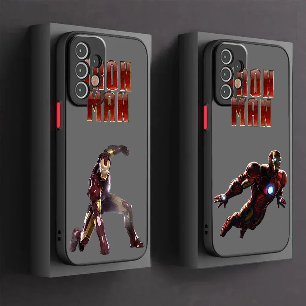 Frosted Translucent Phone Case For Samsung A51 A52 A53 A54 A55 A56 A71 A72 A73 S25 S24 S23 Iron Man Protection Black Cover