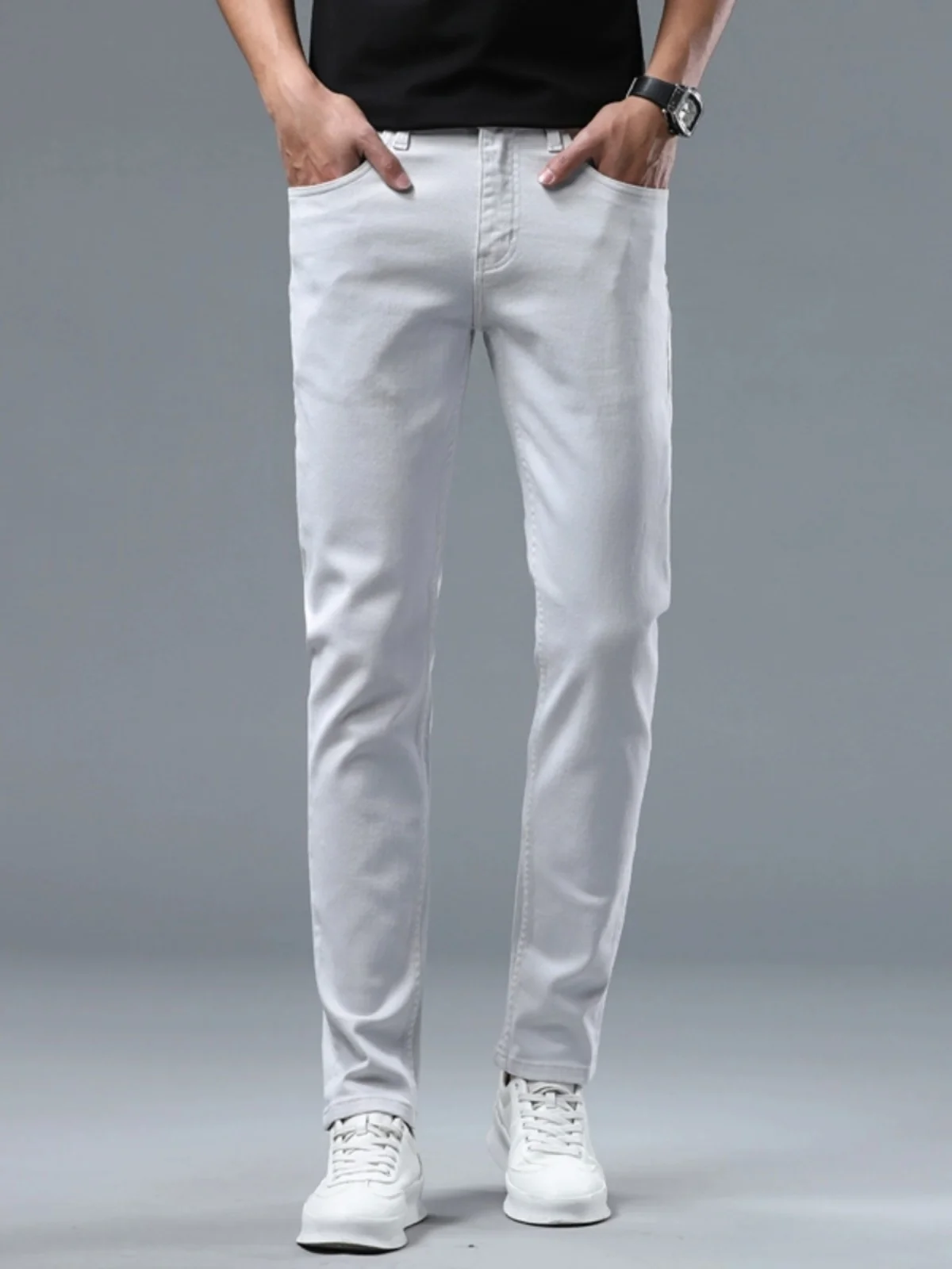 

Мужские джинсы Slim Fit: Новинка Весна-Лето, хлопковые стрейчевые джинсы со средней посадкой, на молнии, для повседневной носки