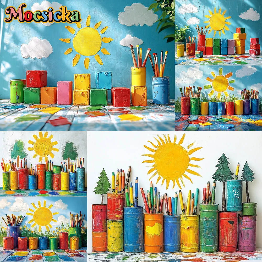 Mocsicka Photography Background Back to School Graffiti Paint Brush Decoration Backdrop Boy Girl Holiday Portrait Studio Props