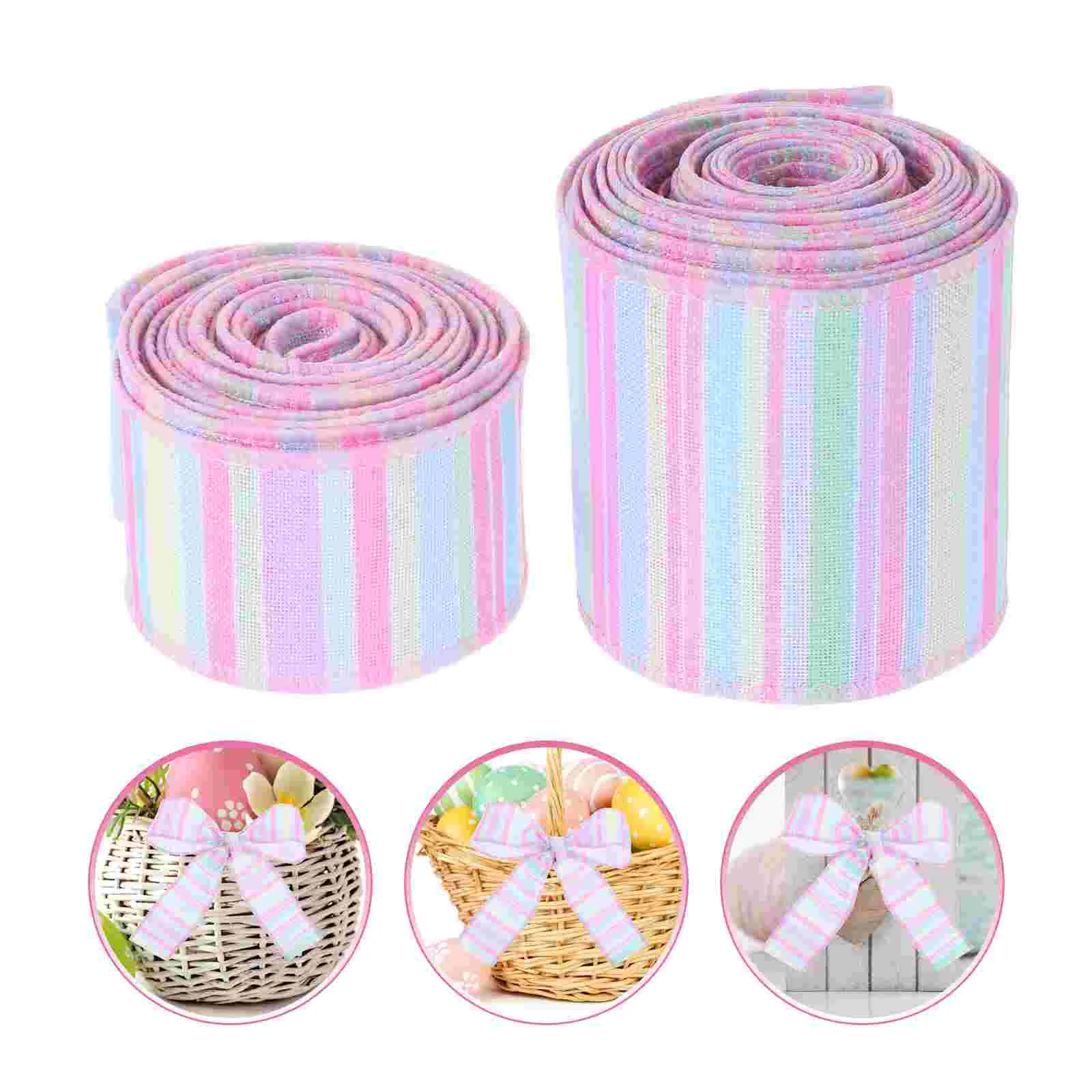 

2 Rolls Bow Ribbon Easter Plaid Striped Spring Christmas Ribbons Colorful Candy Cane