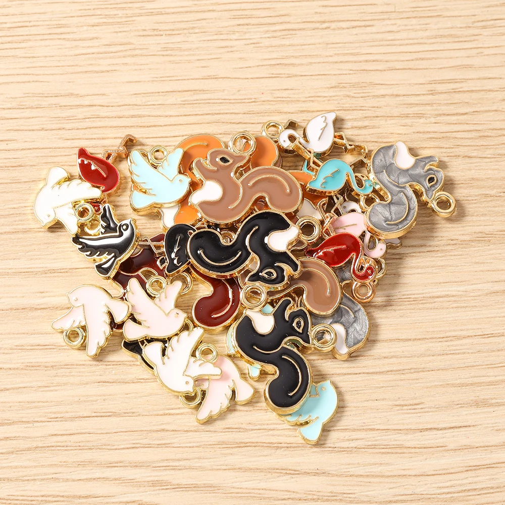 Tusember 10Pcs Cute Animal Enamel Pigeon Dove Flamingo Squirrel Charms For Jewelry Making Accessories Handmade Earring Bracelet