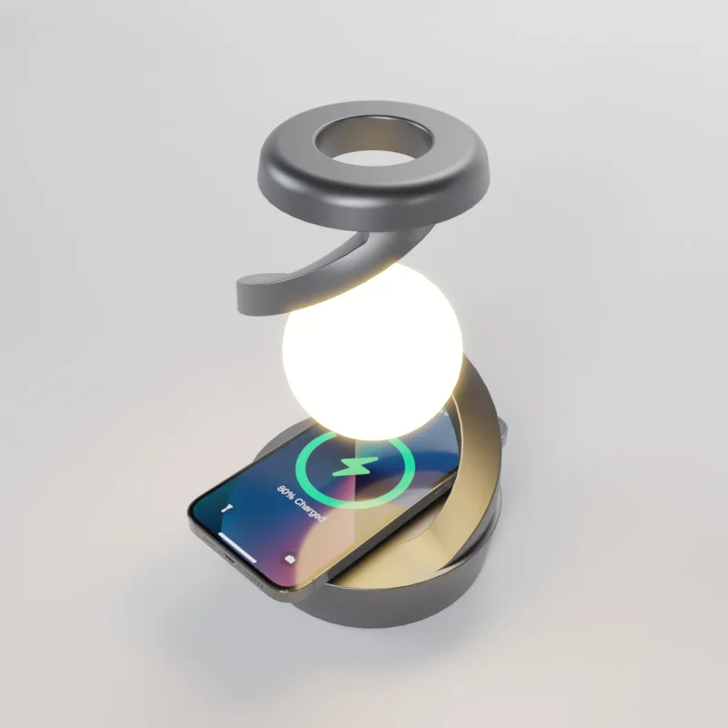 Rotating Floating Night Light Creative Table Lamp Rotating Floating lampWith 15W Wireless Charger RGB Atmosphere Night Light