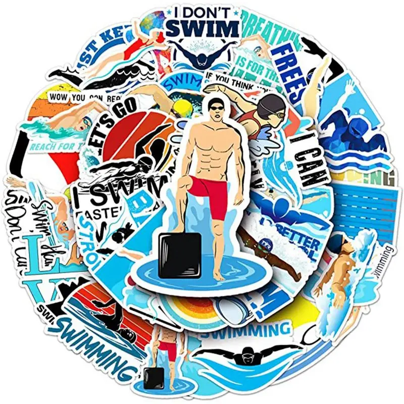 A75K Swimming Stickers for Water Cup Laptop,Waterproof Vinyl Sticker Gift Decals for Kids, Teenage Girls, Teenages 50Pcs