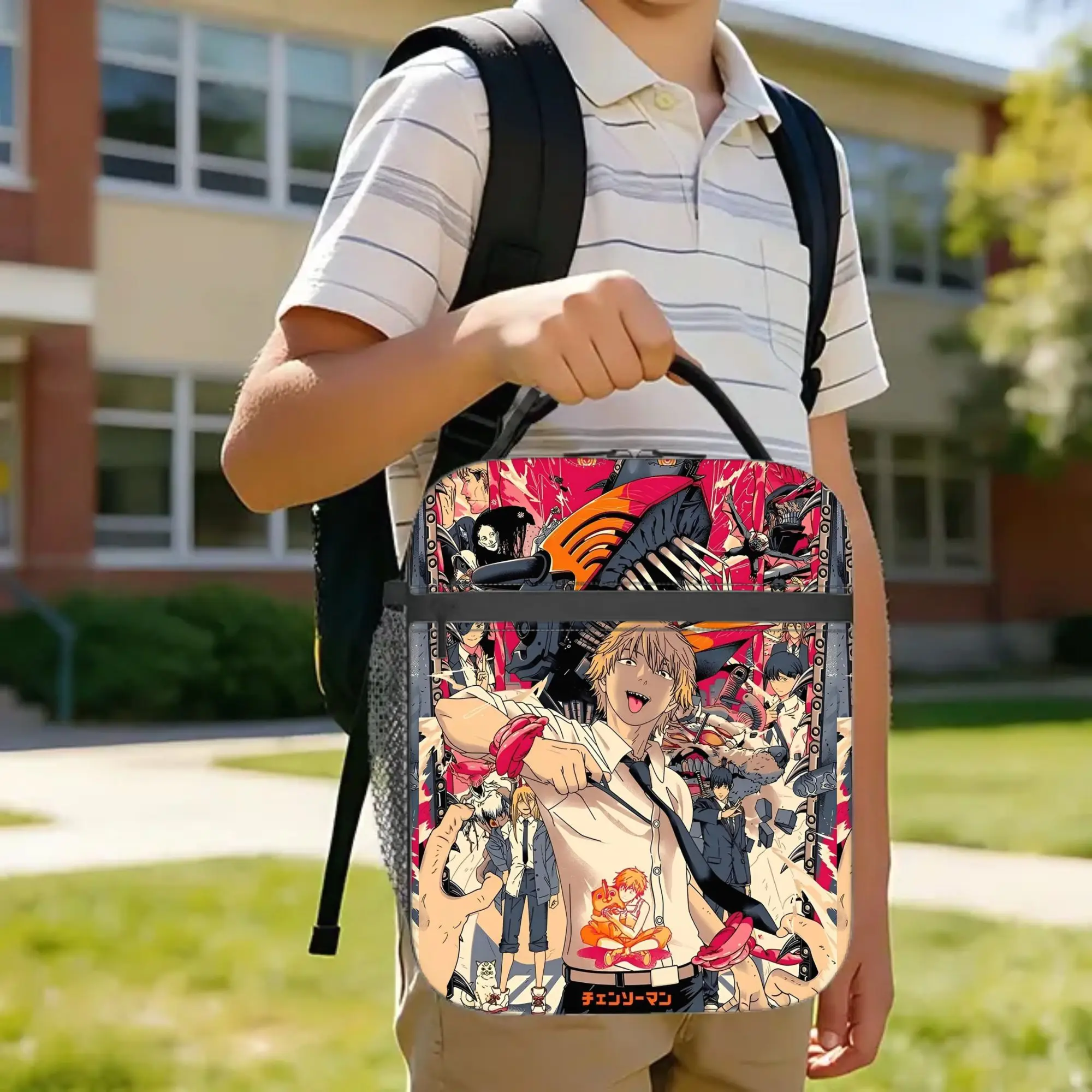 C-Chainsaws Man Reze Insulated Lunch Bags High Capacity Anime Manga Reusable Thermal Bag Tote Lunch Box Beach  Travel Food Bag