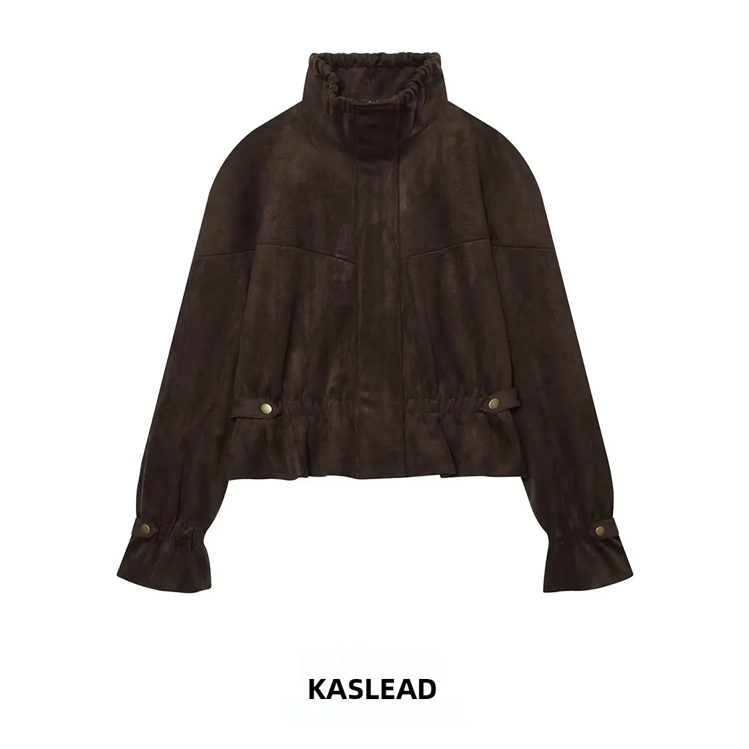 KASLEAD New Women's High-End Velvet Texture Jacket Coat Long Sleeve Short Style Polyester Fiber Autumn Fashion Outerwear