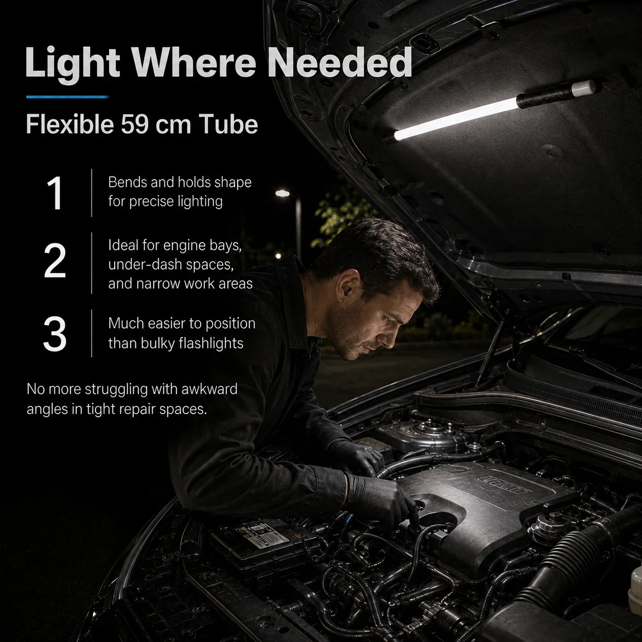 Flexible LED Work Light 800LM Rechargeable Bendable Inspection Lamp Type C 3 Modes IP67 Mechanic Automotive Engine Bay Light view 4