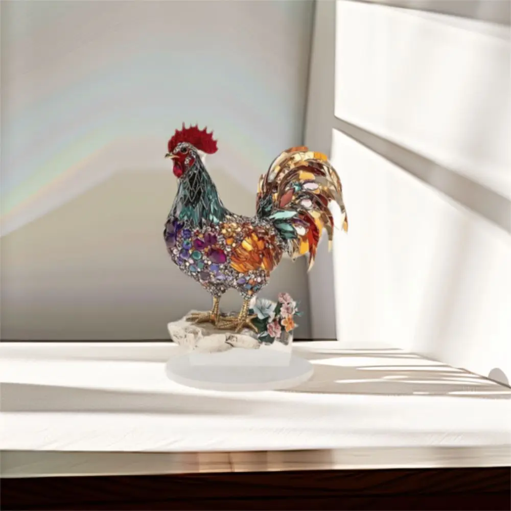 الاكريليك الديك زخرفة الإبداعية 2D شقة الحيوان تمثال زخرفة رائعة الملونة المنمنمات تمثال النحت هدية #5