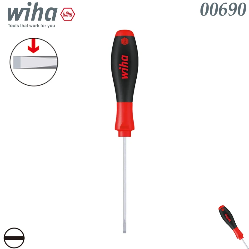 Wiha 00690 Slotted Screwdriver, SL3.0×200mm 3-Zone Non-Slip Soft Grip Flat Blade Extra Long Hand Repair Tool