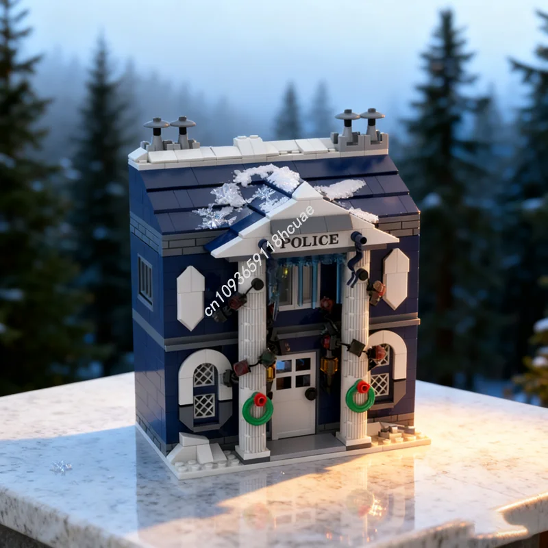 766 個 MOC 冬村警察署モデルビルディングブロック建築おもちゃ DIY クリスマスギフト教育レンガ子供の誕生日
