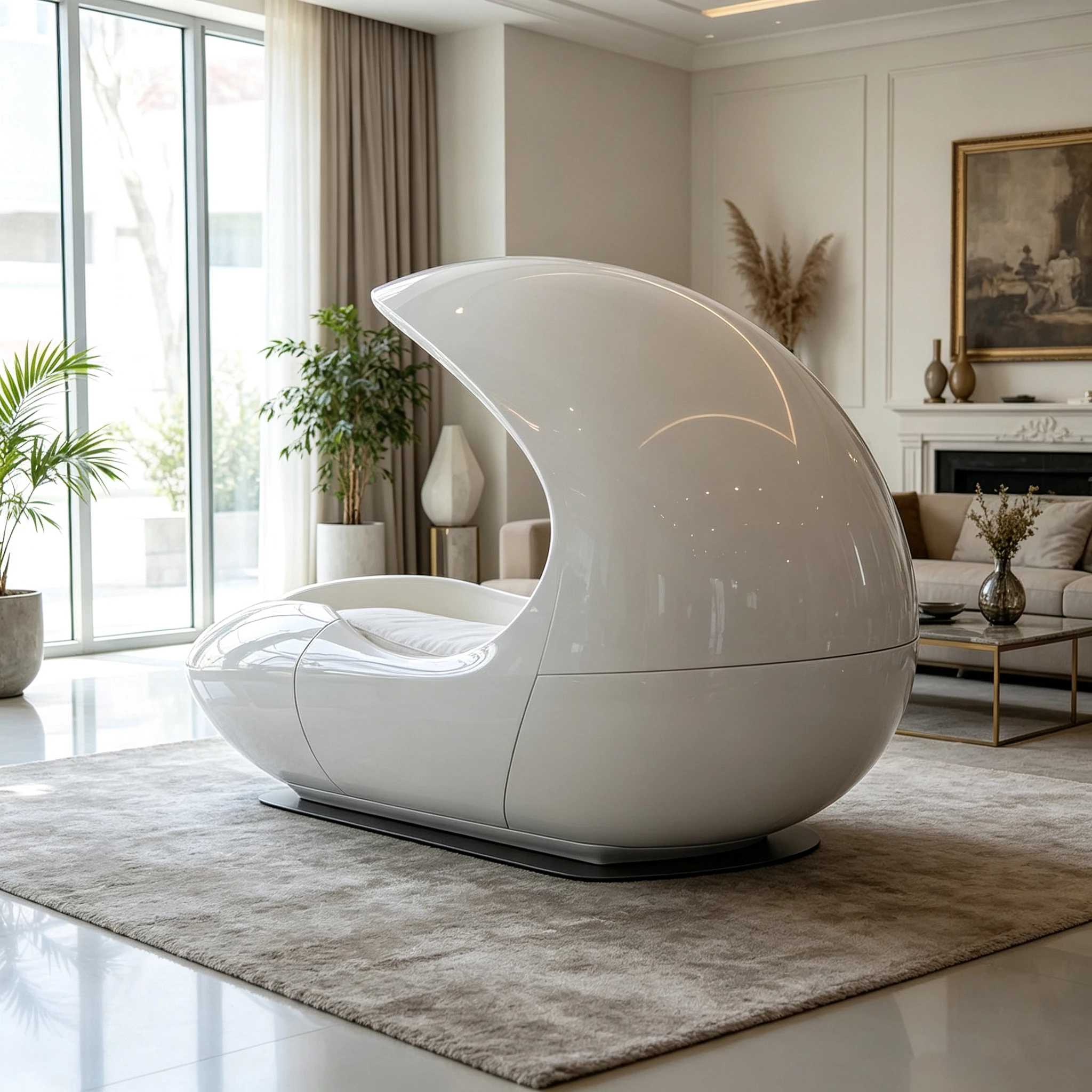 A*-High-gloss One-piece Fiberglass Enclosed Lounge Chair Egg-shaped Space Capsule Design for Home
