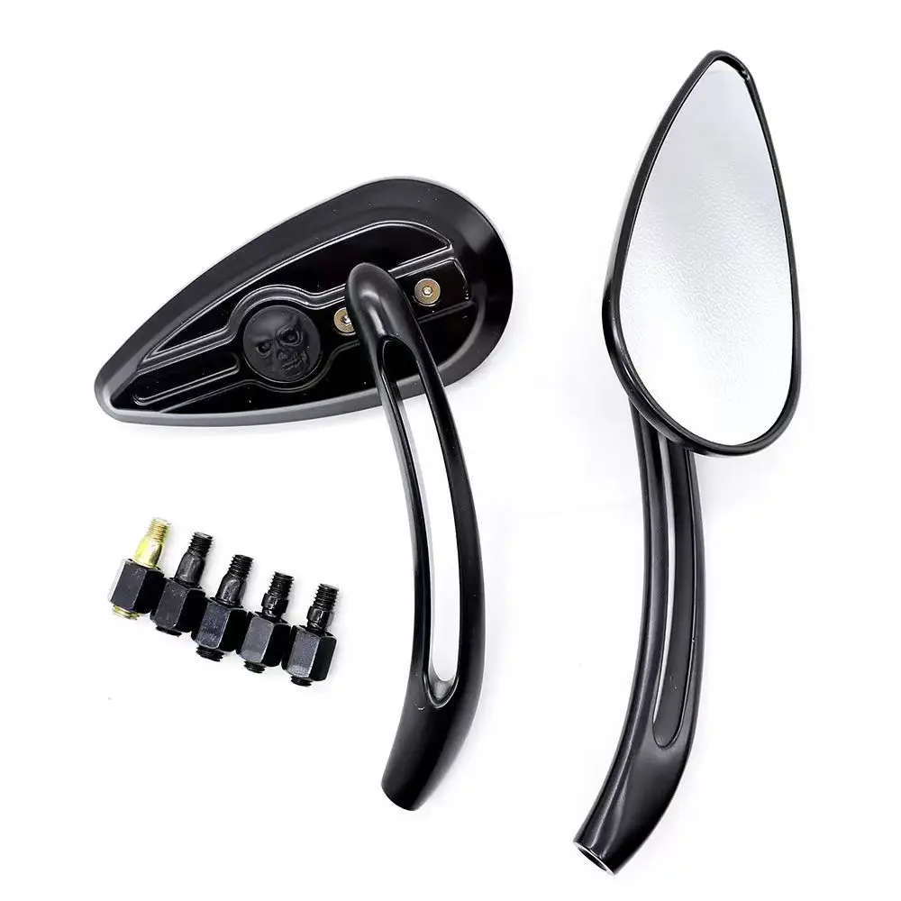 For Harley Dyna Heritage Softail Sportster Custom Cruiser Universal Motorcycle Skull Rear View Mirror 8mm 10mm Bolt Side Mirrors