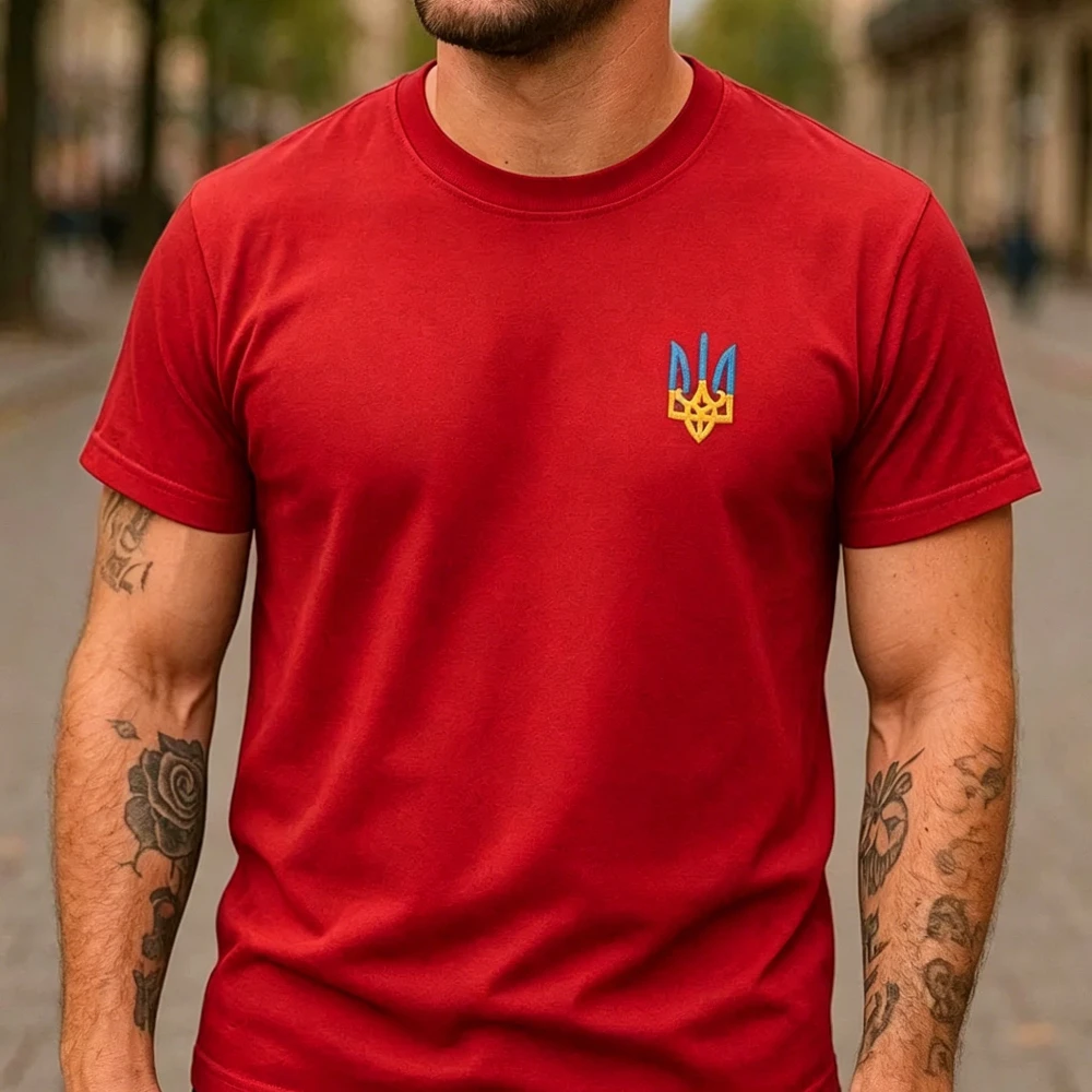 Minimal Blue Yellow Ukrainian Trident Graphic Printed Shirt Men Cotton Short Sleeve Ukrainian Pride Unisex Casual Daily Life Tee