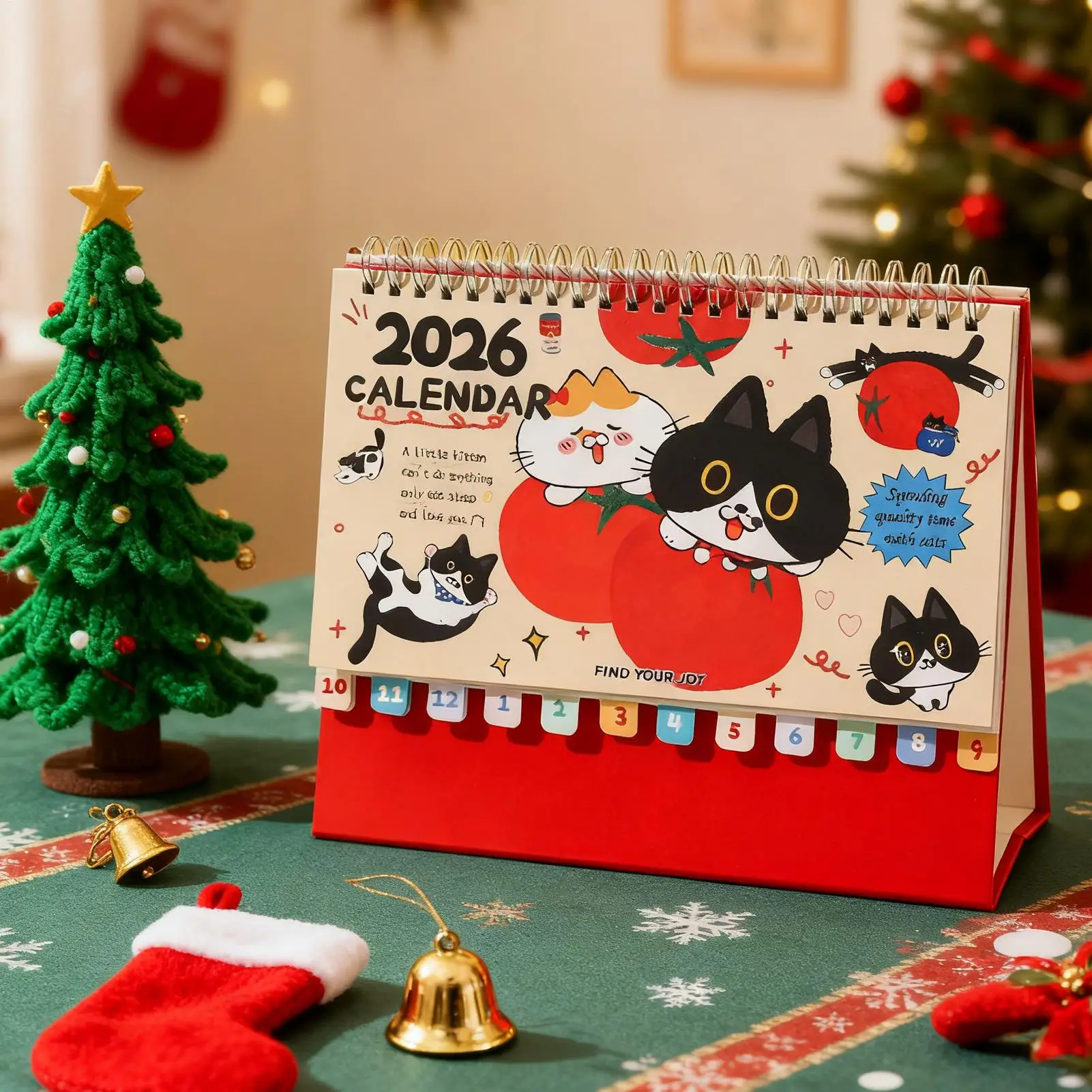 

2026 Cat Desk Calendar Spiral Bound Kitten Planner with Cute Illustrations, Monthly Schedule Organizer for Office Home Decor