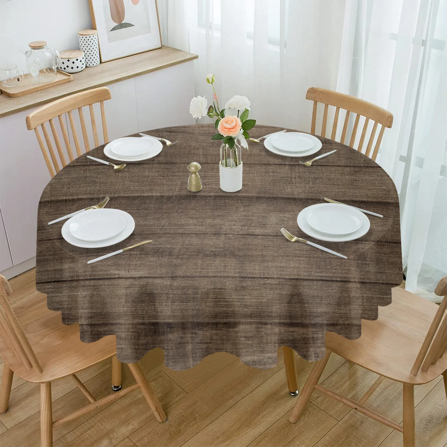 Wood Texture Mottled Crack Tree Texture Waterproof Tablecloth Wedding Home Kitchen Dining Room Table Decor Round Table Cover