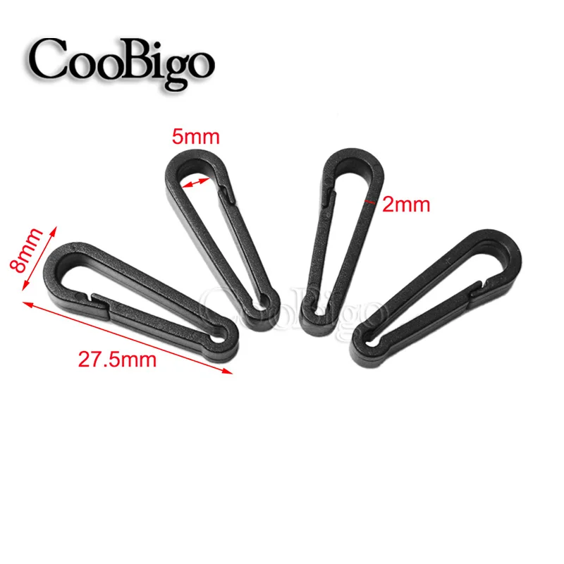 10pcs Snap Hook Buckle for DIY KeyChain Keyring Keyfob Paracord Lanyard Tactical Molle Backpack Accessories Plastic Black