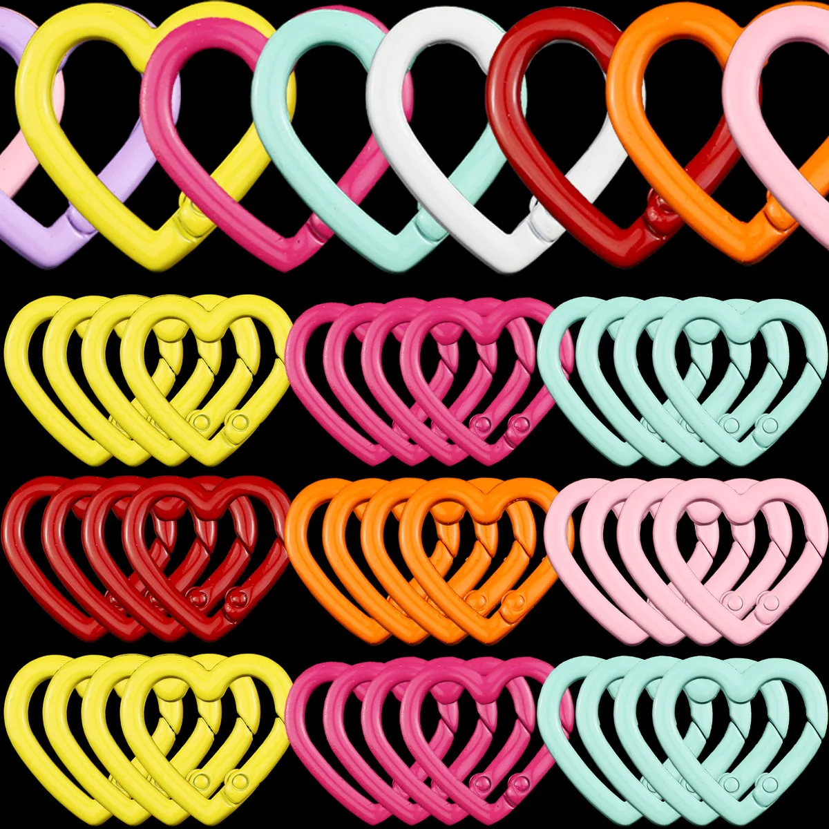 2~10pcs Colorful Zinc Alloy 25*26mm Heart-Shaped Spring Buckle Round Opening Keychain For DIY Jewelry Making Material Accessory