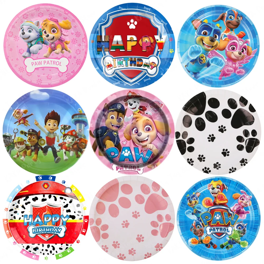 Paw Patrol Birthday Decoration Cartoon Anime Theme Disposable 7inch/9inch Paper Plates Baby Shower Kids Girl Boy Party Supplies