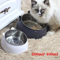 200ml/400ml Cute Cat and Dog Bowl Protection Cervical Vertebra 15 Degree Oblique Mouth Pet Stainless Steel Food Bowls