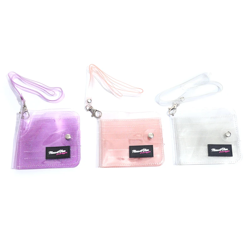 Monedero transparente de PVC para mujer, bolsa de gelatina transparente con láser, Mini portatarjetas de crédito, monedero transparente con cordón para el cuello