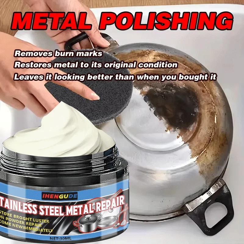 30ML Stainless Steel Metal Polish Cream Multi-Purpose Rust & Stain Remover for Kitchen, Bathroom & All Metal Surfaces