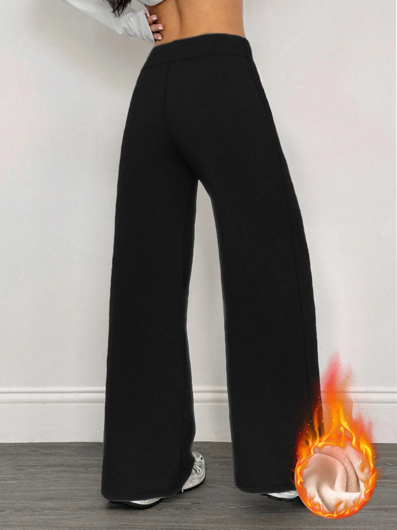 Winter-Damen-Hose mit Fleece-Futter, warme Hose, hohe Taille, weites Bein, verdickt, lässig, locker, bequem, für den täglichen Gebrauch