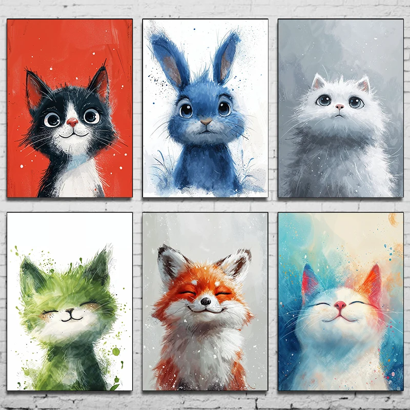Affiche « Cuddly Companions » : Chaton éblouissant aux éclaboussures d'encre et moustaches de chat, impression sur toile, décoration murale pour la maison, tableaux à suspendre