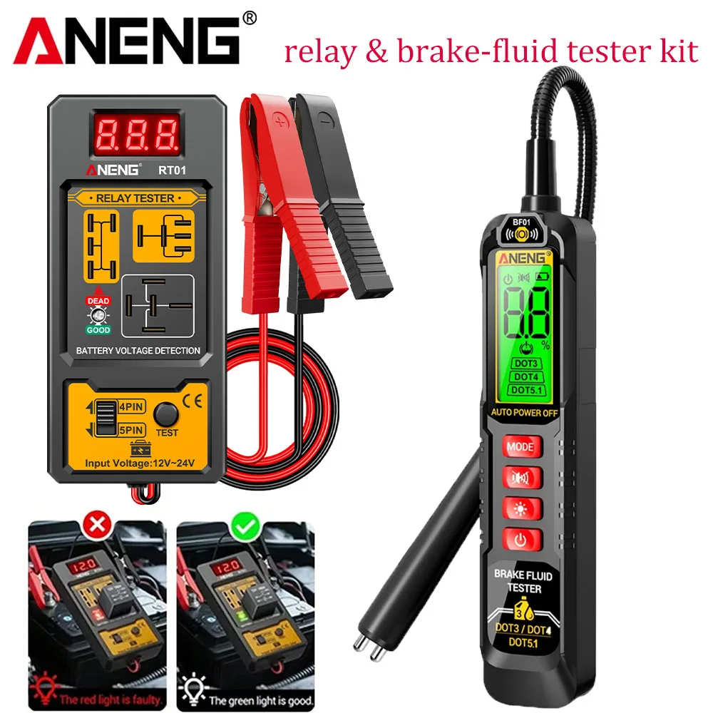 مجموعة أدوات اختبار سائل الفرامل ANENG RT01 Car 12 فولت/24 فولت 4-5Pin كاشف التتابع + BF01 DOT3-5.1 بدلة محلل اختبار رطوبة زيت الفرامل #1