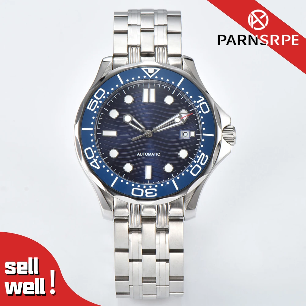 Quadrante luminoso con ondulazione del mare Orologio meccanico subacqueo da uomo classico di lusso da 41 mm 8215 Visualizzazione automatica della data con lunetta in ceramica