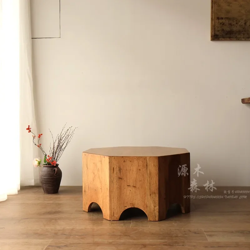 For Wind Round Table Imported Solid Wood Living Room Small Apartment Coffee Table Creative Retro Japanese Side