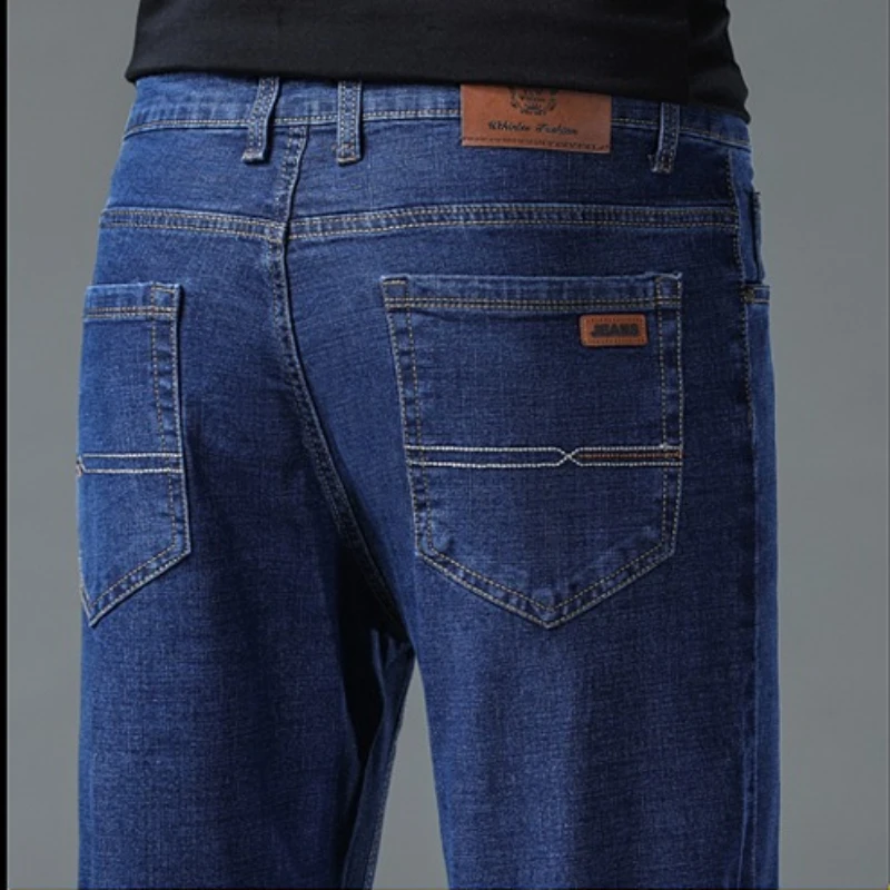 

2026 New Black Blue Jeans Classic Washed Stretch Cotton Men's Straight Denim Pants Brand Clothes Business Casual Pants
