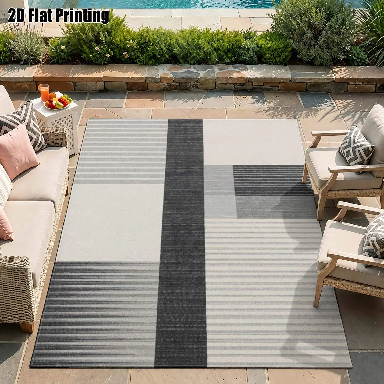 1Pc 2D Printed Geometric Stripe Carpet, Black White Gray, Modern Minimalist, Instagram Decor, Multi-Size Machine Washable, for Entryway Dining Bedroom Study Living Room