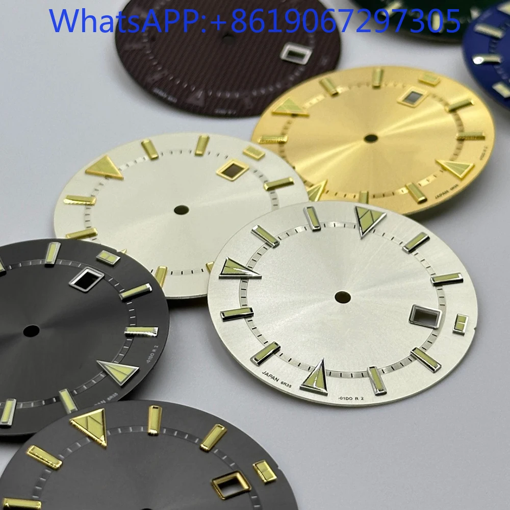 Triângulo clássico sunburst textura relógio dial adequado para 8285/nh35 movimento vintage criativo original mod parte nh35 caso