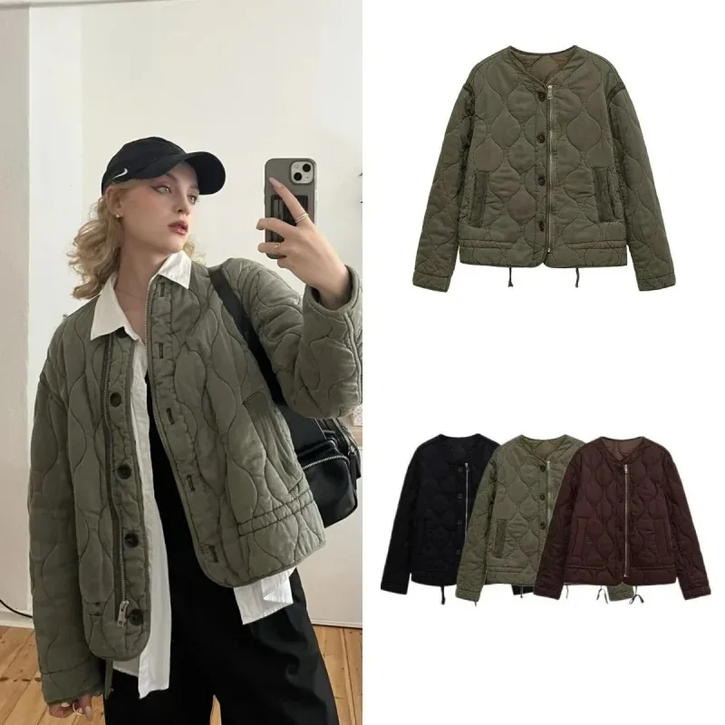 

2026 new women's retro round neck Lyocell fiber loose fit cotton jacket casual jacket