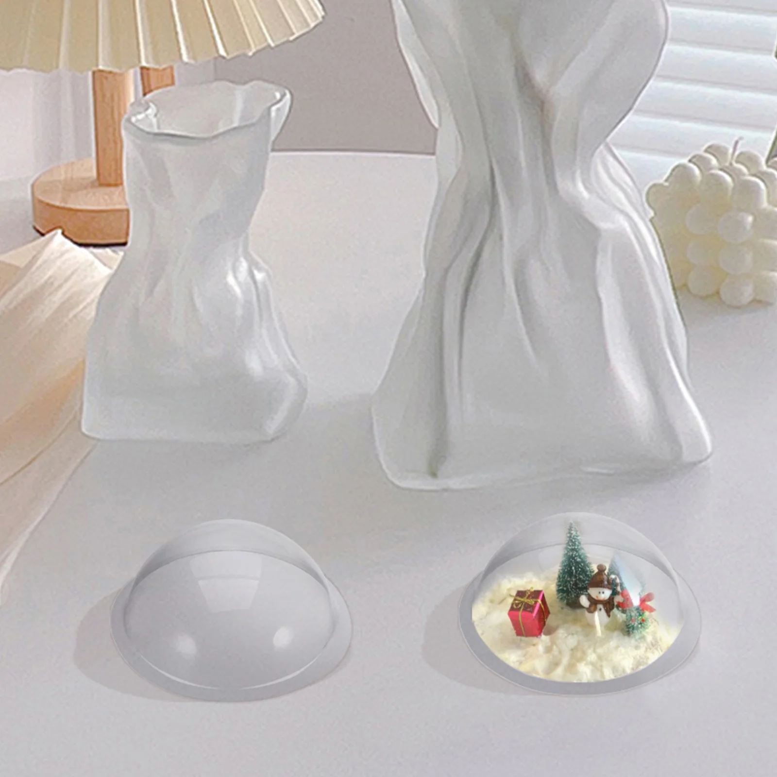 

12pcs Christmas Village Decorations Clear Fillable Plastic Hemisphere Domes For Diy Snow Globe Craft Ornament Wedding Party