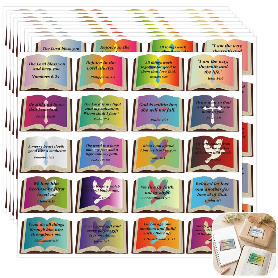 200 Pcs Bible Verse Stickers, Christian Scripture Quote Labels, 20 Designs Book Shape Faith Stickers for Journals, Scrapbooking