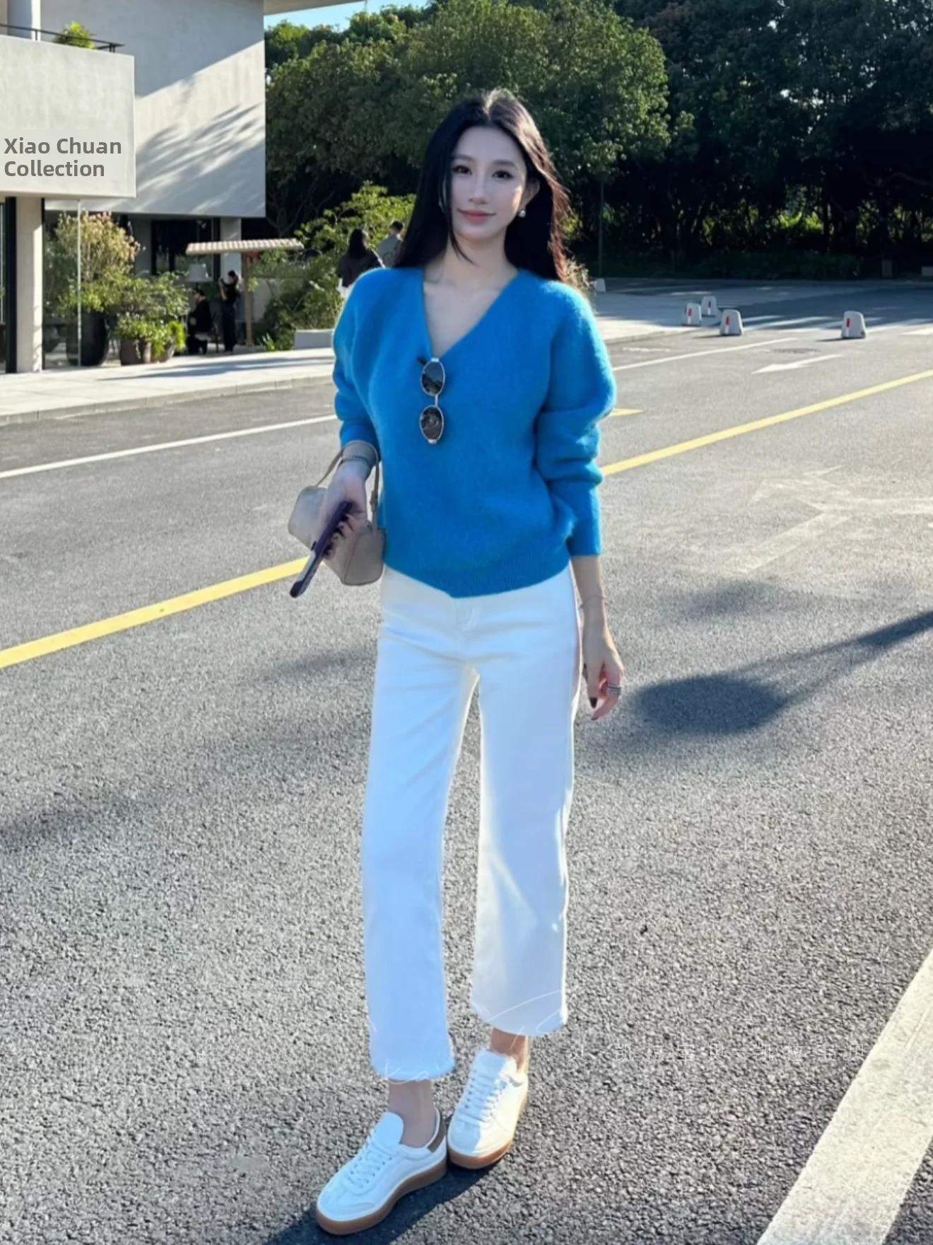 

High Waist Slim Fit Fce Lined Wide Leg Jeans Women's Color Simple Versatile Nine Point Straight Cut Pants Korean Sle