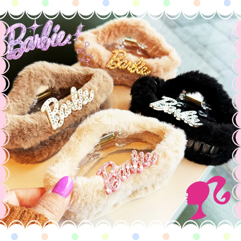 Barbie Plush Hair Claws Kawaii Trendy Movie Hair Decoration Stylish Y2K Style Winter Lovely Stylish Girls Gift Hairpins Cute