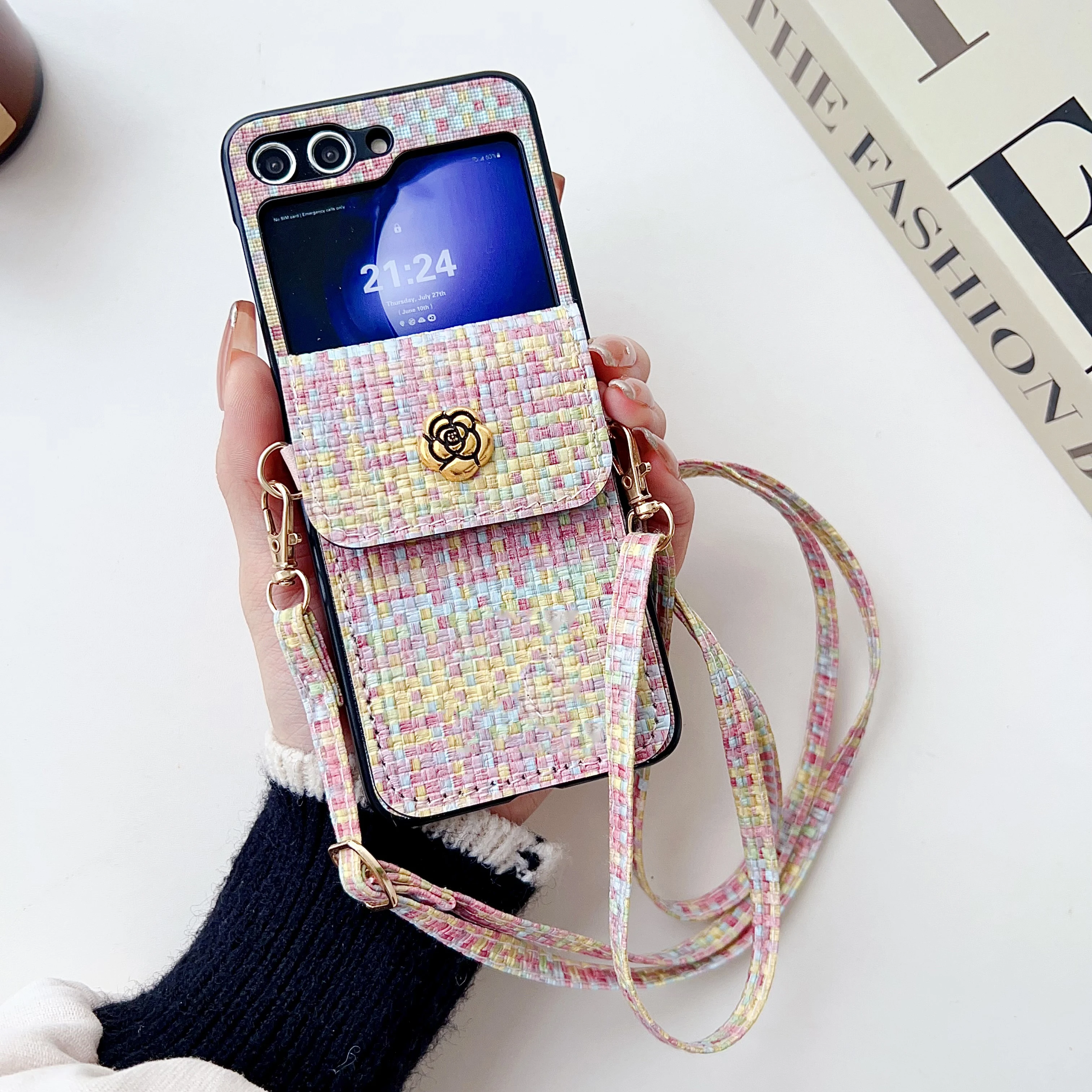 South Korea Suitable for Samsung Galaxy Z Flip 3 4 5 Crossbody Lanyard Case Cute Wallet Drop resistant Strap Case