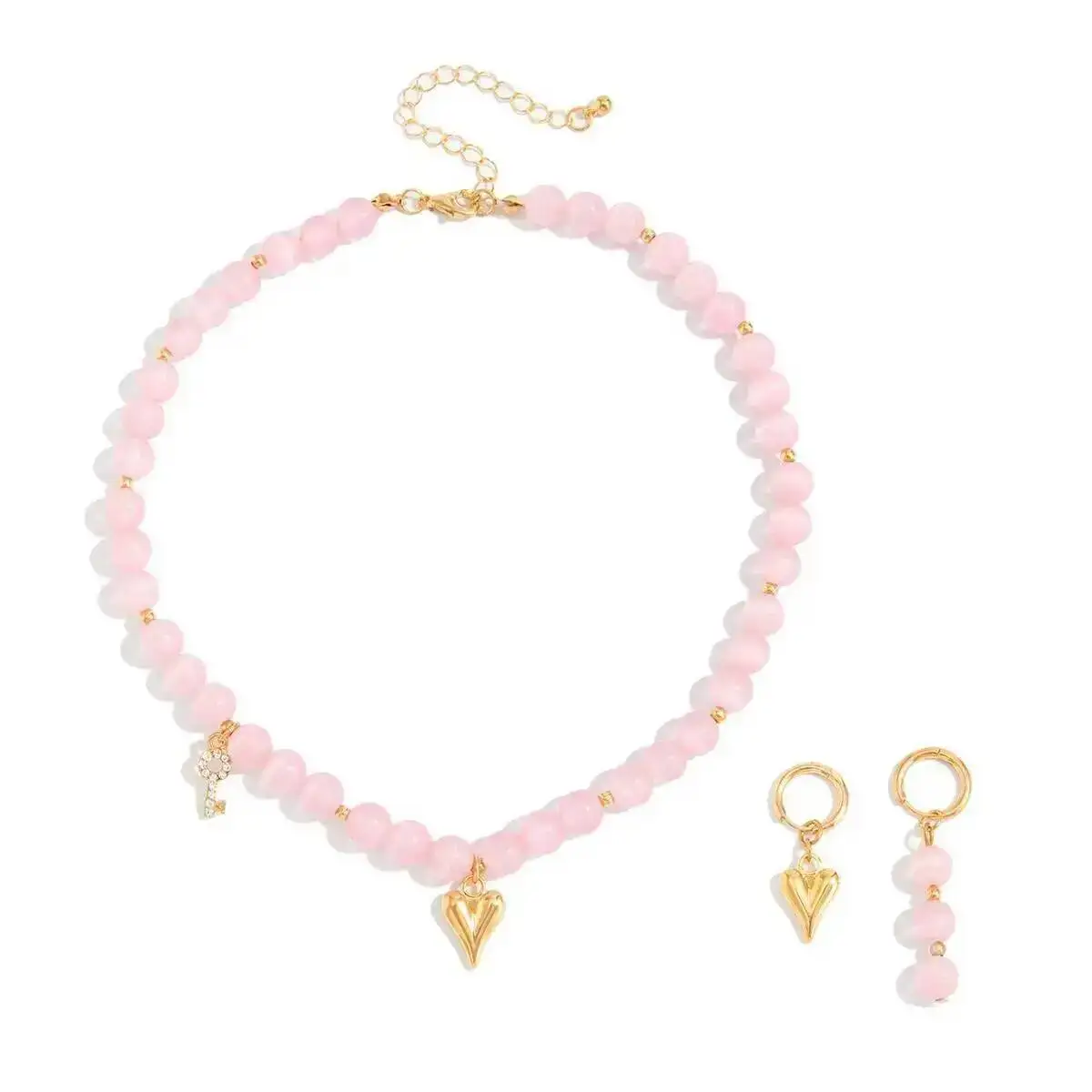 IngeSight.Z 2026 Y2K رائعة الزجاج عقد من اللؤلؤ طقم من الحلقان المرأة سحر الخوخ القلب قلادة سلسلة الترقوة مجوهرات